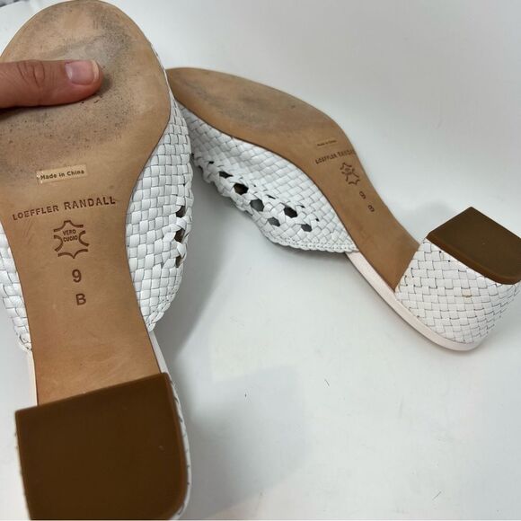 EUC Loeffler Randall Lulu Mule White Leather Woven Block Heel Sz 9 - Picture 11 of 11